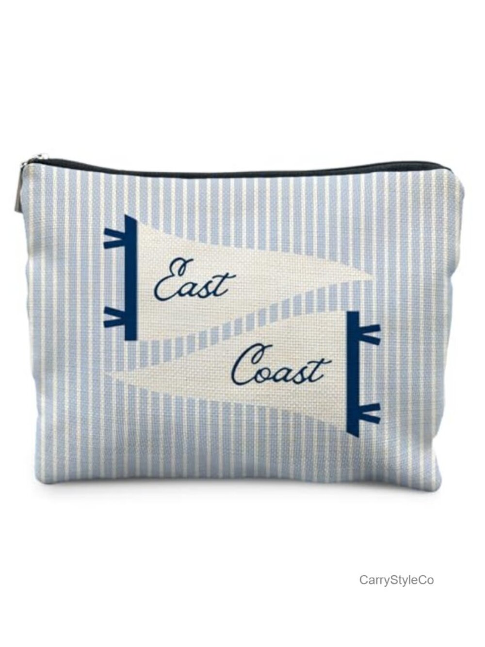 Linen Canvas Coastal Striped Cosmetic Bag for Women, Travel Makeup Pouch